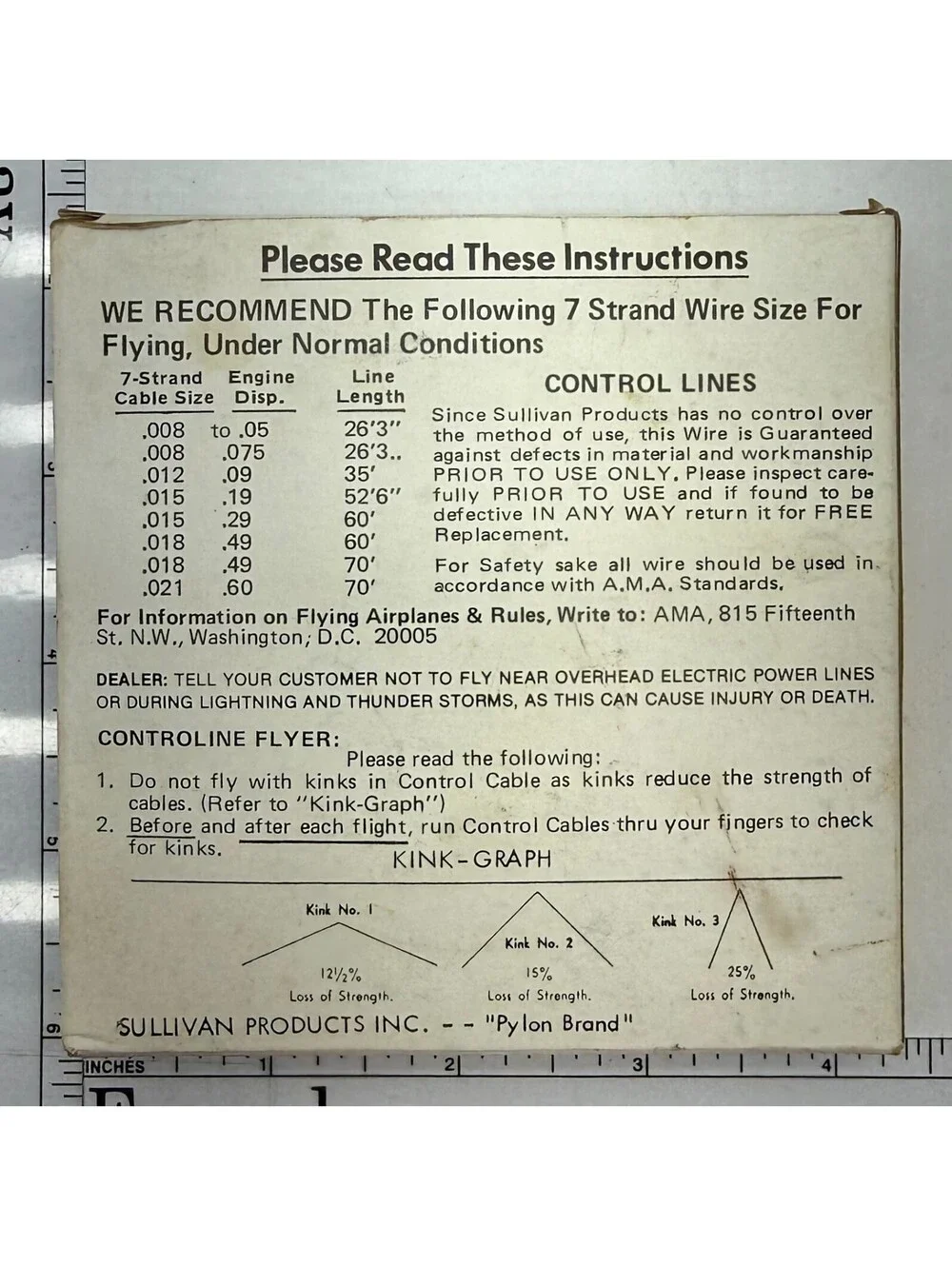 Sullivan Pylon Ident-a-line Control Lines Wire for RC Airplanes SS 018-60' #135